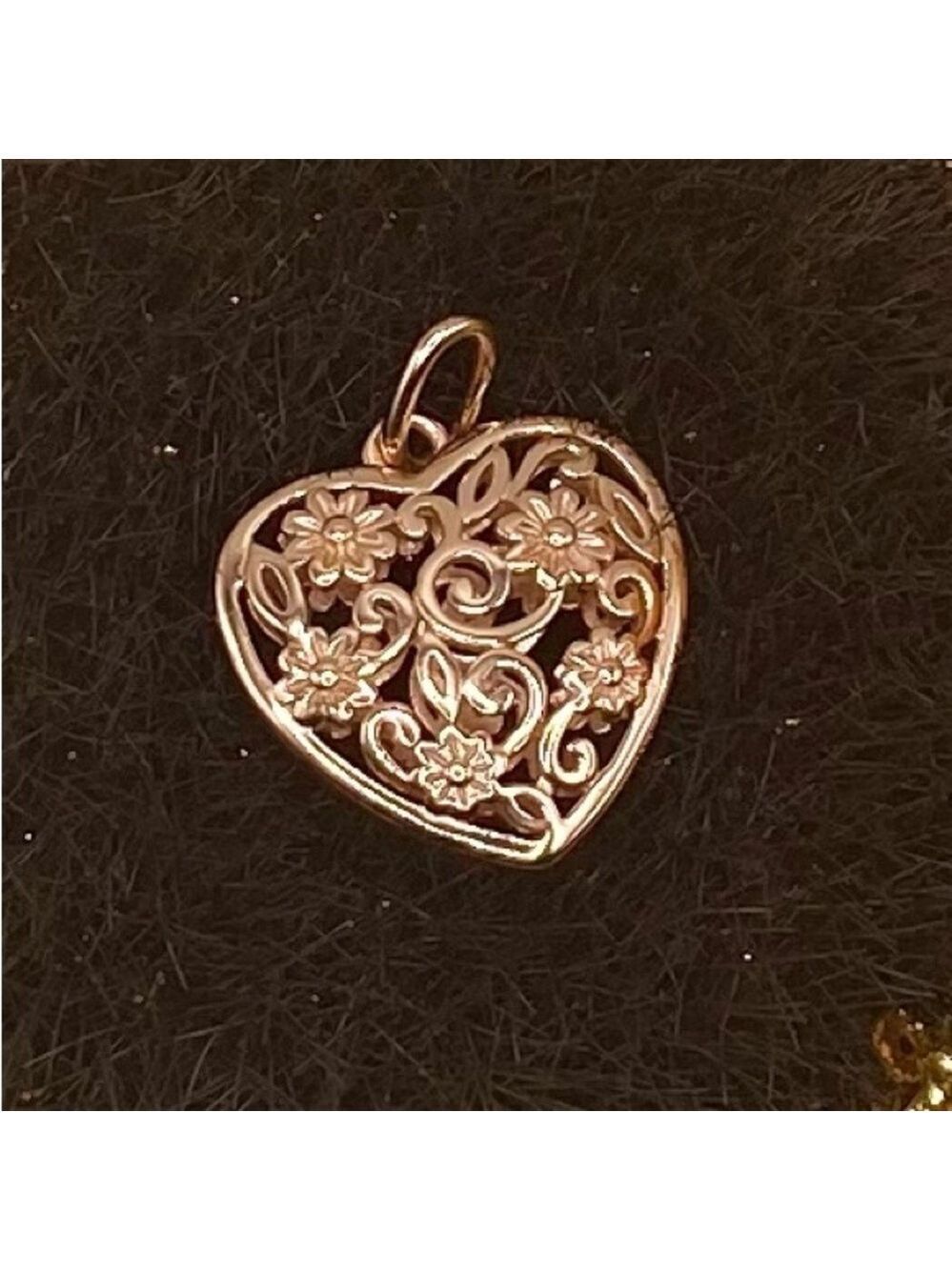 Elegant Floral Sterling Silver Rose Gold Plated Heart Pendant. New!! SEE VIDEO!
